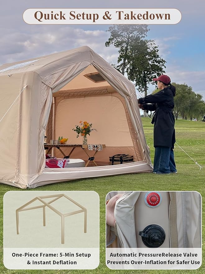 TOMOUNT Inflatable Camping Tents Air Glamping Tents 4 Season Waterproof Easy Set up Cabin House Tent Blow up Tent for Family Camping