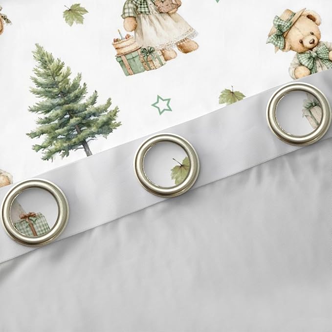 Princess Bears Window Curtain | Coquette Girly Window Treatment Curtain for Men Bedroom Decor,Green Maple Leaf Curtains Cartoon Cakes Gifts Living Room Top 2 Panels,52Wx63L