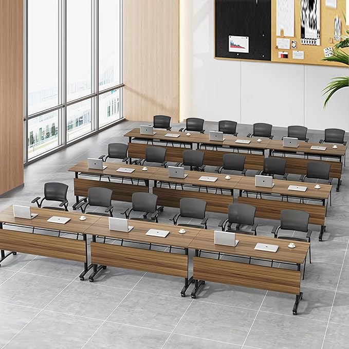 Folding Conference Table with Flip Top, 70.8" Training Desk on Wheels, Sturdy Rolling Meeting Table for Office or Study Areas