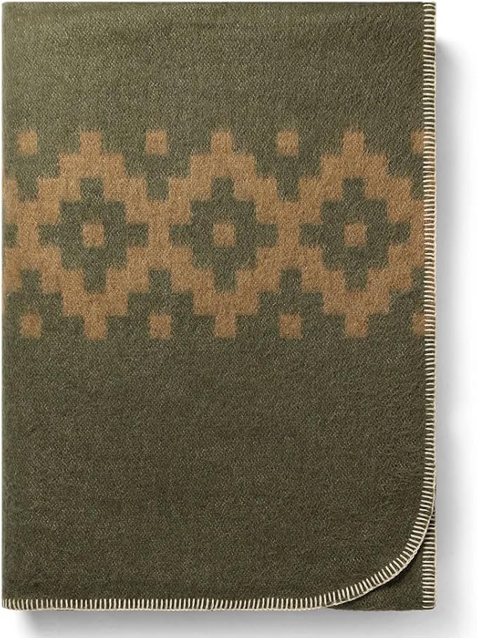 Thick Alpaca Wool Blanket Heavyweight Camping Outdoors Indoors Soft Peru Queen Size Ethnic Design (Olive Green - Soft Camel, Queen)