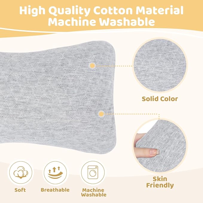 vocheer Small Pillows for Sleeping, 11"x 7" Mini Travel Pillow, Tiny Pillows for Neck, Wrist, Lumbar and Knee, Pets Pillow, Cotton, Machine Washable,Light Grey-2PC