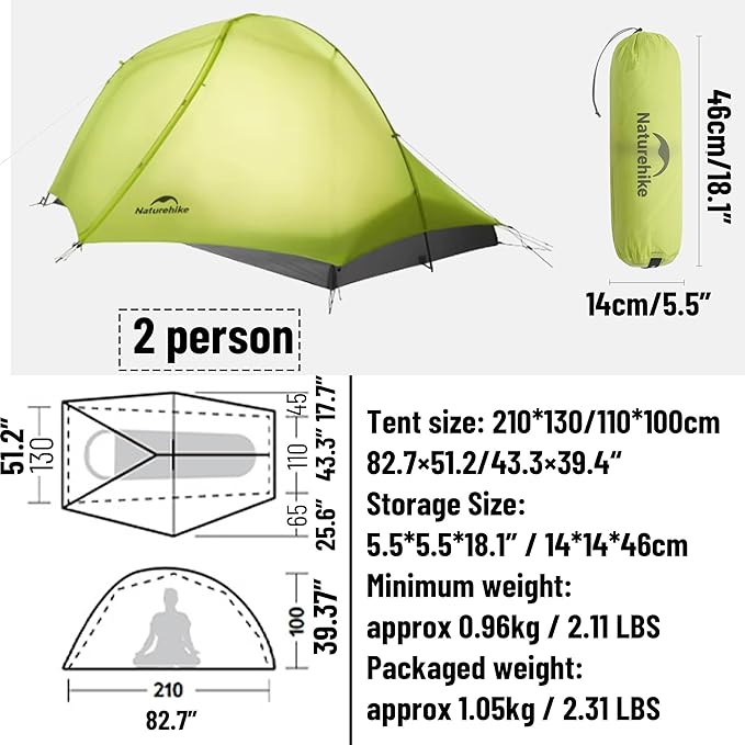 Naturehike Star Trail EXT 1/2 Person Tent - 2.2lb Ultralight Solo Tent for Camping, Waterproof & Breathable 3 Season Easy Setup Backpacking Tent for One Man, Outdoor Hiking, Hunting, Travel