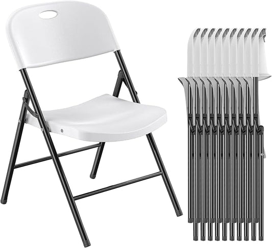 Nazhura 650 Weight Limit Heavy Duty Plastic Folding Chair with Reinfoced Steel Frame for Indoor and Outdoor, Wedding, Party, Restaurant, Meeting Room, Patio and Garden (White, 10 Pack)