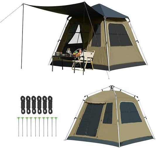 Instant Pop-Up Camping Tent with Removable Sunshade - 3-4 Person Dome Tent with UV Protection & Ventilation, Waterproof Windproof for Beach, Hiking, Outdoor.