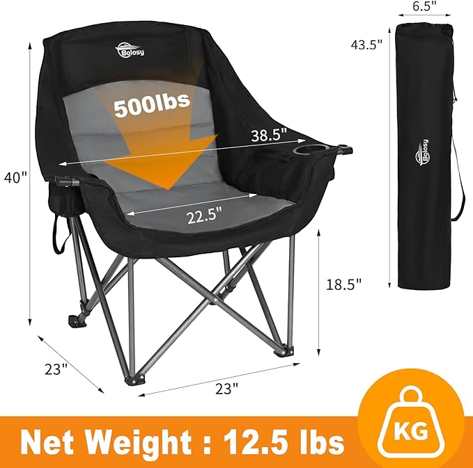2 Pack Oversized Camping Chairs for Adults Heavy Duty Outdoor Folding Chairs Padded Portable Lawn Chairs XL Camp Chairs with Cup Holder Suproot 500 lbs