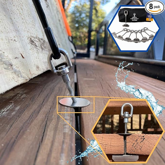 8pcs Trailer, Deck or Dock Anchors for Gap Between Boards - Marine Grade 316 Stainless Steel - 1200LB Break Strength - Reusable Alternative to D-Rings - Easy Tie Down Anchors