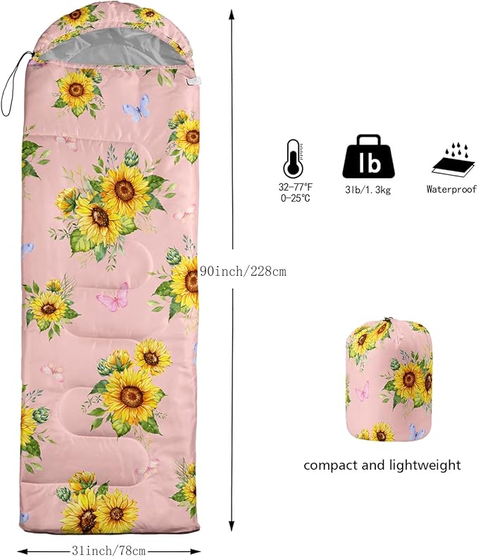 Sleeping Bags for Adults Kids,Backpacking Camping Sleeping Bag for Girls Boys Lightweight Waterproof Cold/Warm Weather Sleeping Bag for All Season