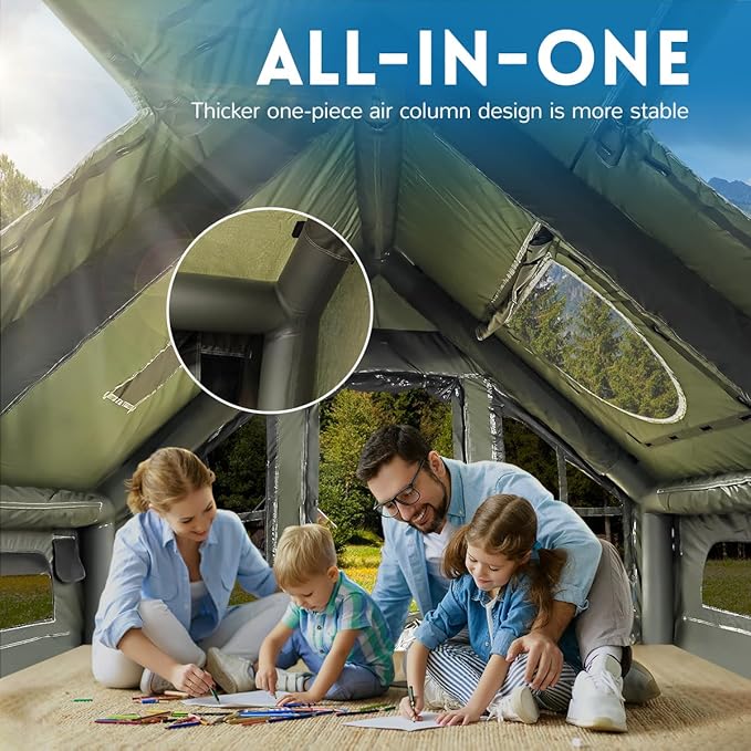 Inflatable Camping Tent with Pump, 4 Season Inflatable Tents for Camping, Inflatable House Tent Waterproof Easy Setup Glamping Tent