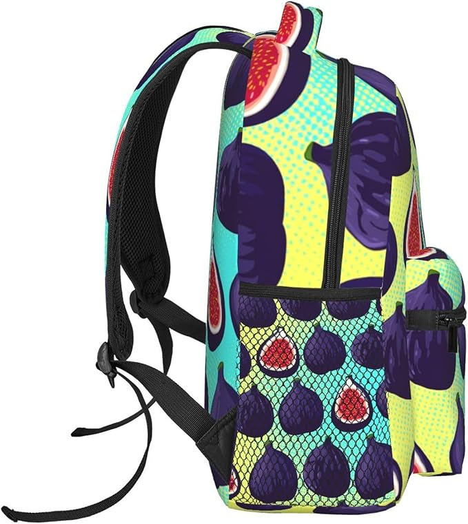 Backpack Anti-Theft Multipurpose Large Capacity Carry On Bag, Fig Fruits Exotic Ornament Art Camping Outdoor Backpack With Side Pockets