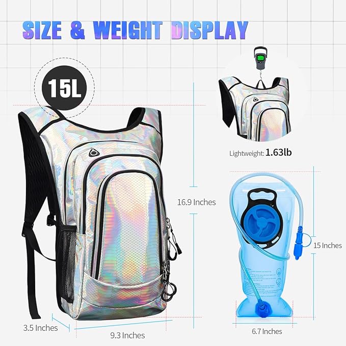 Hydration Backpack, Festival Rave Hydration Pack, Water Backpack with 2L Hydration Bladder, Rave Backpack Hydration Pack Hydropack Hydro for Hiking, Biking, Festivals, Raves