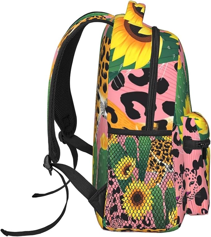 Casual Daypack Multipurpose Anti-Theft Large Capacity Carry On Bag, 90S Sunflower Leopard Cactus Casual Daypack Climbing Shoulder Bag With Padded Straps