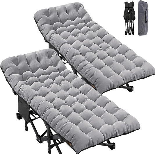 ABORON 2Pack Oversized XXL Folding Camping Cot W/Mat for Adults, 78" L x 32" W x 18" H Heavy Duty Outdoor Bed with Carry Bag,1200 D Layer Oxford Travel Camp Cots