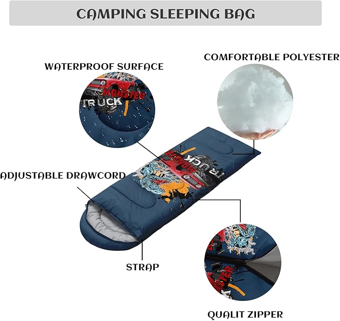 Sleeping Bags for Adults Youth Kids,3D Printing Camping Sleeping Bag for Girls Boys Lightweight Waterproof Cold/Warm Weather Sleeping Bag for 3 Seasons