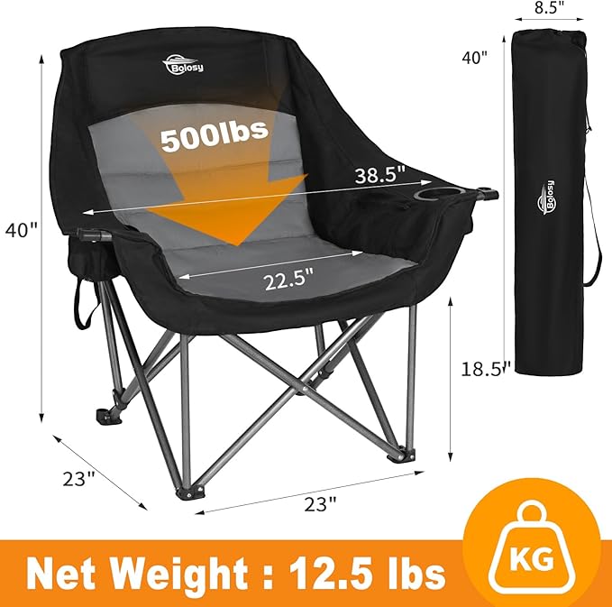 Oversized XL Camping Chairs for Adults Heavy Duty Support 500 lbs Outdoor Folding Chairs Padded Portable Lawn Chairs Camp Chairs with Cup Holder
