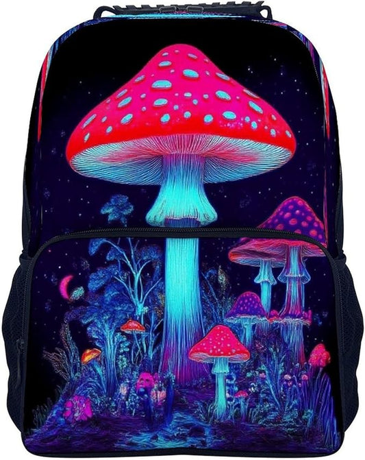 Backpack Polyester Anti-Theft Multipurpose Magic Mushroom Mushrooms Scenery Bookbag Large Capacity Laptop Book Bag Rucksack With Side Pockets