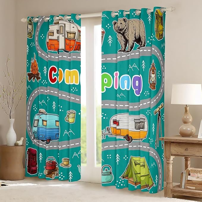 Feelyou Rv Camping Camper Blackout Curtains Wildlife Animal Bear Darkening Drapes for Bedroom Living Room Decor Camping Adventure Thermal Insulated Shades Window Treatments, 2 Panels 38 x 54 Inch