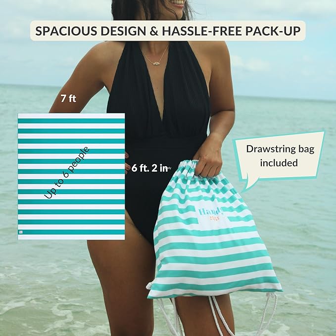 Plush Microfiber Beach Blanket, Extra Large Beach Mat for 3-6 Persons, Sandproof, Windproof | Hole for Umbrella, Corner Sand Pockets to Fight Wind (Bag for Blanket Included)