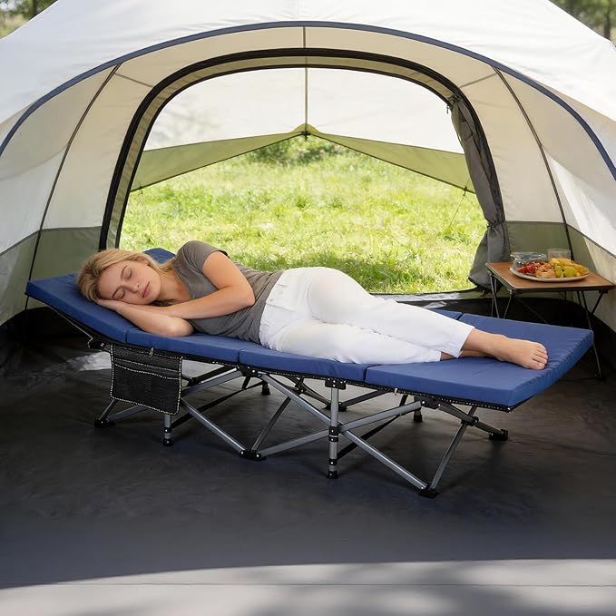 DoCred Oversized Folding Camping Cot with 2” Mattress, Heavy Duty Sleeping Cot for Adults, Portable Adults Outdoor Bed with Carry Bag, Travel Camp Cots
