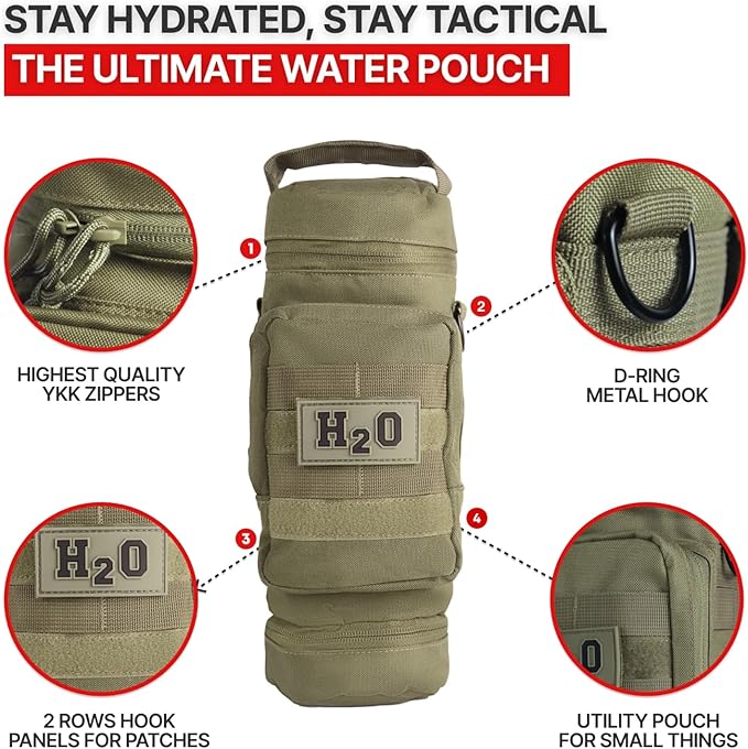 Orca Tactical Molle Water Bottle Pouch - Molle Water Bottle Holder Fits Most 32 and 40 oz Bottles - Water Bottle Pouch for Backpack - Thicker Insulated Water Bottle Holster Keeps Drinks Cooler Longer