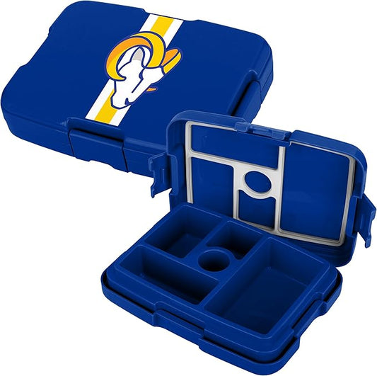FOCO NFL Unisex-Adult Officially Licensed Team Color Stripe Primary Logo Football Leak Proof 5 Compartment Bento Lunch Box - Los Angeles Rams
