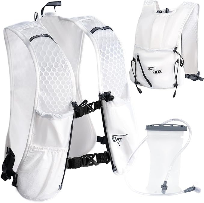Hydration Backpack for Women Men, Lightweight Running Vest with 1.5L Water Bladder, Breathable Water Backpack for Hiking Running Cycling Climbing-White/Black