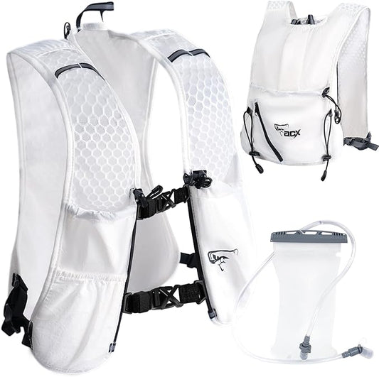 Hydration Backpack for Women Men, Lightweight Running Vest with 1.5L Water Bladder, Breathable Water Backpack for Hiking Running Cycling Climbing-White/Black