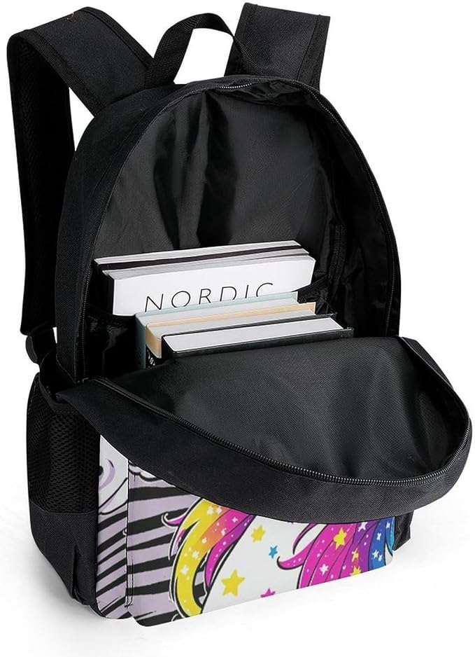 Daypack Anti-Theft Multipurpose Large Capacity Shoulder Bag, Unicorn Black Stripes Travel Hiking Camping Rucksack With Smooth Zippers