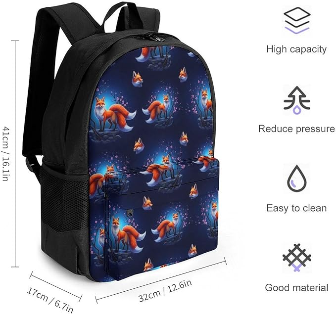 Supdreamc Polyester Daypack for Hiking Work Running, Big Capacity Anti-Theft Multipurpose Shoulder Bag, Anime Fox Travel and Sport Backpack Rucksack