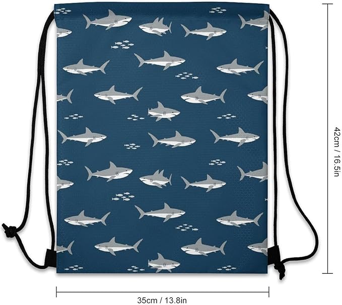 Travel Drawstring Backpack Beam Bag Large Capacity for Volleyball Baseball Sports Equipment Men Women Unisex, Cute Shark Print Eco-Friendly Bags