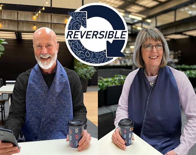 Reversible Adult Bibs for Women & Men - Adult Bib Scarf for Elderly - Dining Clothing Protectors - Washable Dining Scarf for Senior Citizens