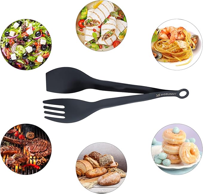 MSY BIGSUNNY Appetizer Tongs - Stainless Steel Kitchen Locking Food Tongs, Buffet Serving Tongs Set of 2(Black, 9 inch)