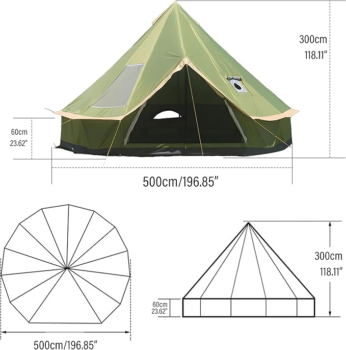 Canvas Tent with Stove Jack, 10-20 Person Yurt Tents for Camping, Large Bell Tent Waterproof 3000MM (4M/5M Options)