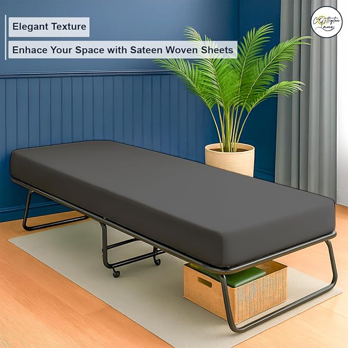 Cot Fitted Sheet 30 x 75, 100% Egyptian Cotton, 1 PC Cot Size Bottom Sheet Only, Perfect for Narrow Twin, Camp Bunk, Army Cots, Trifold Mattress, Camping Cot, Guest Bed Replacement(Dark Grey)