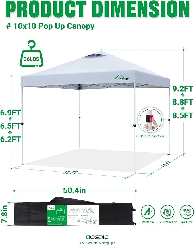 10x10 Pop Up Canopy Tent,300D Silver-Coating Top,Pop Up Canopy Tent Instant Portable Shelter with 1-Button Push and Wheel Carry Bag, 8 Stakes and 4 Upgrade Heavy Duty Canopy Weights (Pink, 10x10)