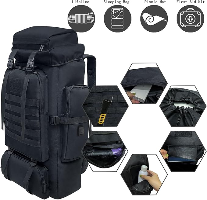 80L/100L Hiking Camping Backpack Outdoor Travel Climbing Rucksack Military Trekking Knapsack Molle 3 Days Assault Pack