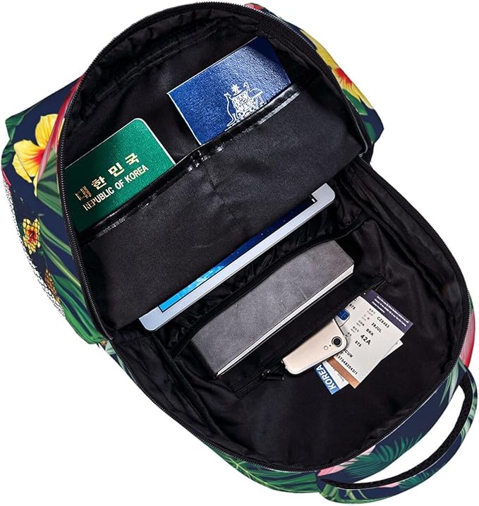 Polyester Daypack Backpack for Climbing Outdoors Running, Big Capacity Multipurpose Anti-Theft Bookbag, Hawaiian Flower Party Pineapple Art Travel Hiking Camping Rucksack