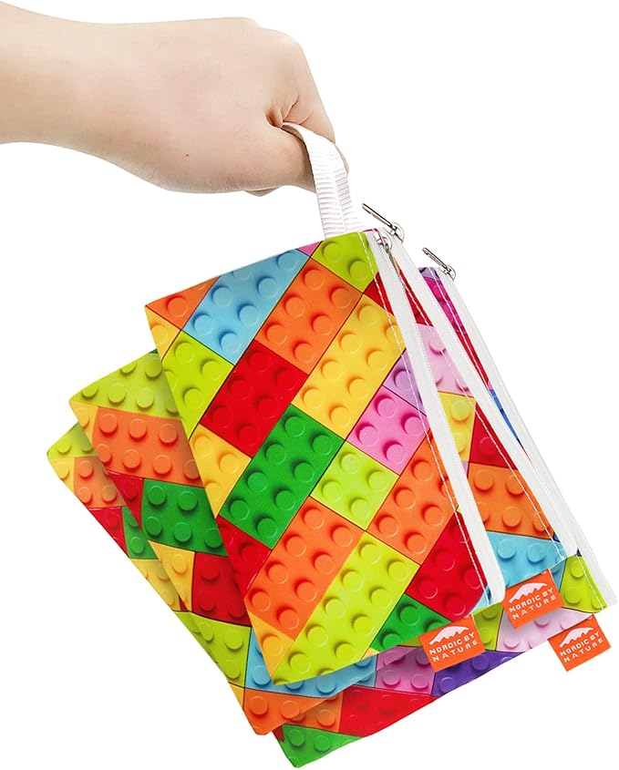 Nordic By Nature Reusable Sandwich Bag Snack Bags - Value Pack of 5 Dual Layer Lunch Baggies - Dishwasher Safe - Eco Friendly Cloth Wraps - Easy Open Zipper (Color Blocks)