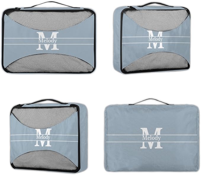 Personalized Name 4 Set Packing Cubes Luggage Packing Organizers Travel Accessories for Women Girls, Light Steel Blue with Initial Letter