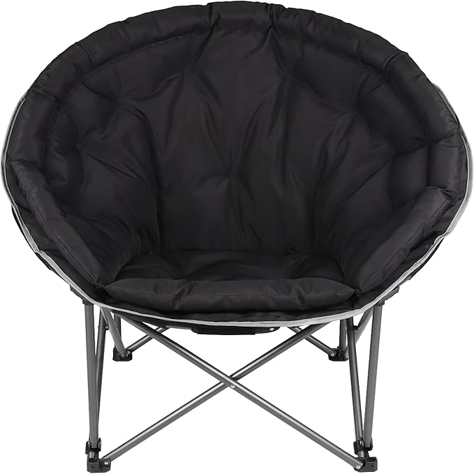Oversized XXL Folding Round Camping Chair,Super Comfy Padded Moon Camp Chairs,Heavy Duty Supports 440 Lbs Outdoor Lawn Chairs for Adults,Perfect for Indoor,Family Camping,Picnics and Garden,Black