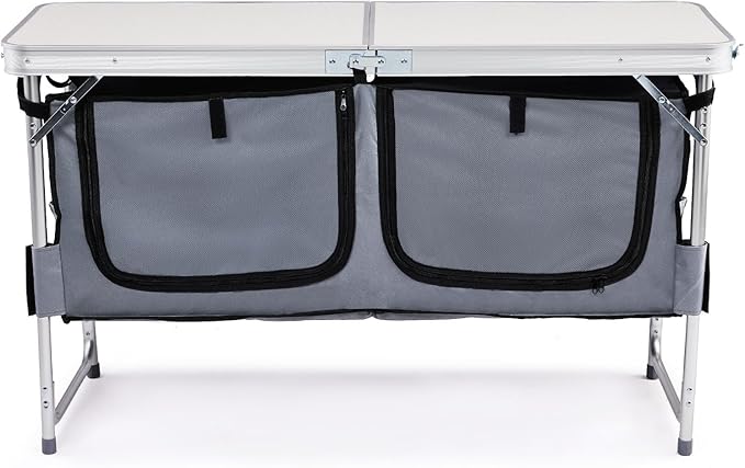 Outvita Folding Table, 4FT Aluminum Camping Table with Large Storage Space and Adjustable Height Picnic Table Lightweight for Carring Outdoor Party Events Beach