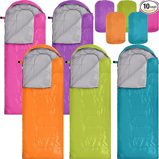 Macarrie 10 Pcs 0 Degree Camping Sleeping Bags Bulk for Adults Cold Weather 4 Season Warm Sleeping Bag with Compression Sack for Homeless Donation Shelter Emergency Hiking