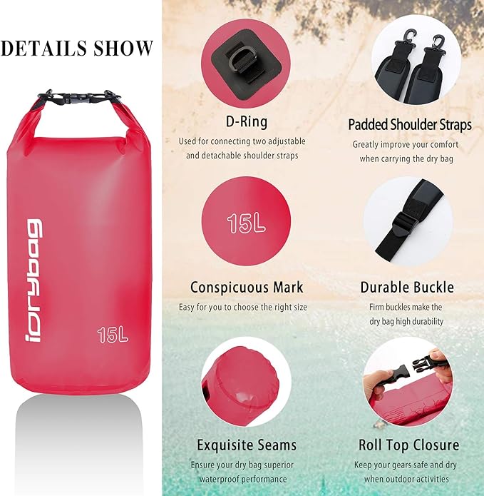 IDRYBAG Clear Dry Bag Waterproof 2L/5L/10L/15L/20L, Small Dry Sack Waterproof Bag for Kayaking