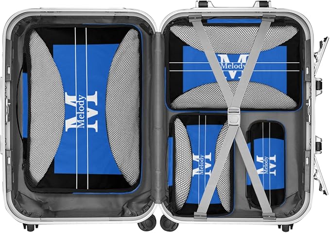 Custom Packing Cubes with Name and Initial Letter, 4Pcs/Set Travel Luggage Packing Organizers Set for Men and Women, Navy Blue with Black