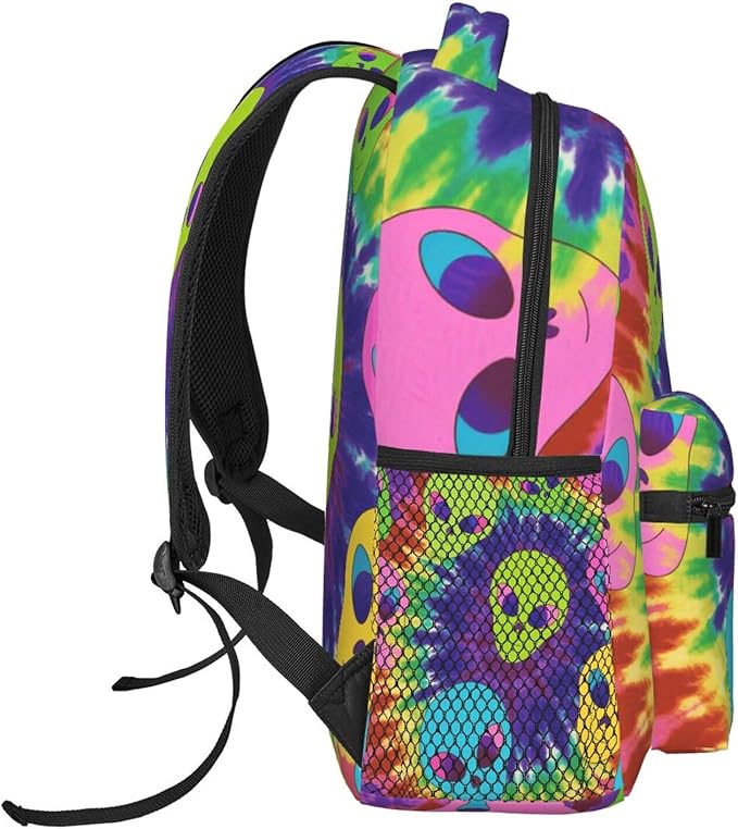 Lightweight Daypack Backpack for Trekking Work Running, Big Capacity Multipurpose Anti-Theft Bookbag, Colorful Alien Tie Dye Art Business Computer Bag