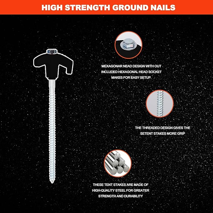 20 Pack Screw in Tent Stakes Heavy Duty,8 ’’ Ground Anchors Screw in,Metal Stakes with Hex Head Driver and Sturdy Storage Box. (20, Black)