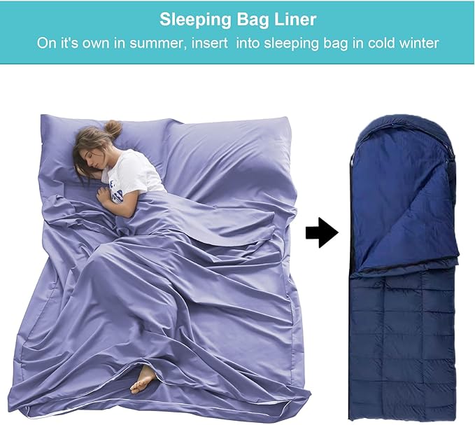 Sleeping Bag Liner,Travel Sheet & Adult Sleep Sack, Camping Sheets Travel Sleep Sack for Backpacking,Hotels & Hostels -Lightweight Single &Double Travel Sheet Camping Sheets
