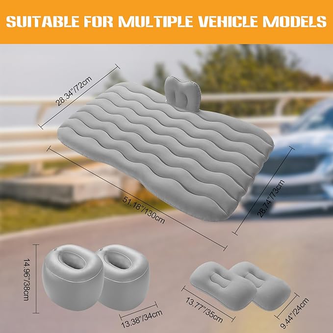 Ergocar Inflatable Mattress Camping Thickened Portable Travel Camping Flocking Bed Double-Layer Inflatable Valve Suitable for Suvs, Rear Seats, Automobiles