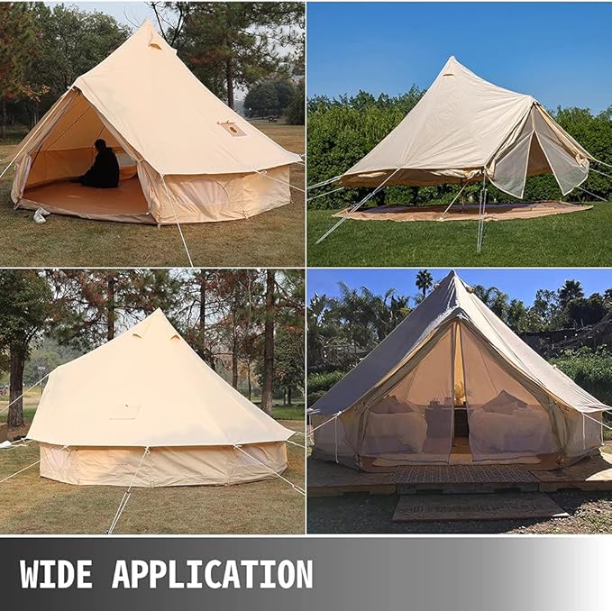 Tents Heavy Duty Waterproof 4 Season Luxury Outdoor Canvas Bell Tent W/Stove Jack for 6/8 Person Family Camping All Seasons Breathable Cotton Canvas Yurt Tent