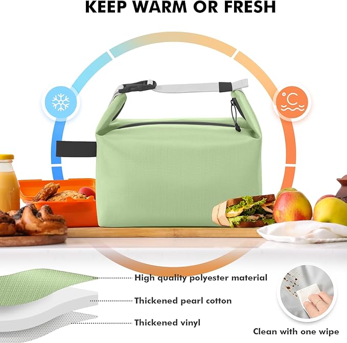 Lunch Bag for Women & Men Fresh Keep Lunch Box, Small Leakproof Cooler Bag Food Lunch Containers High Capacity Reusable Loncheras para Mujer for Work, Office, Picnic, Travel (Light Green)