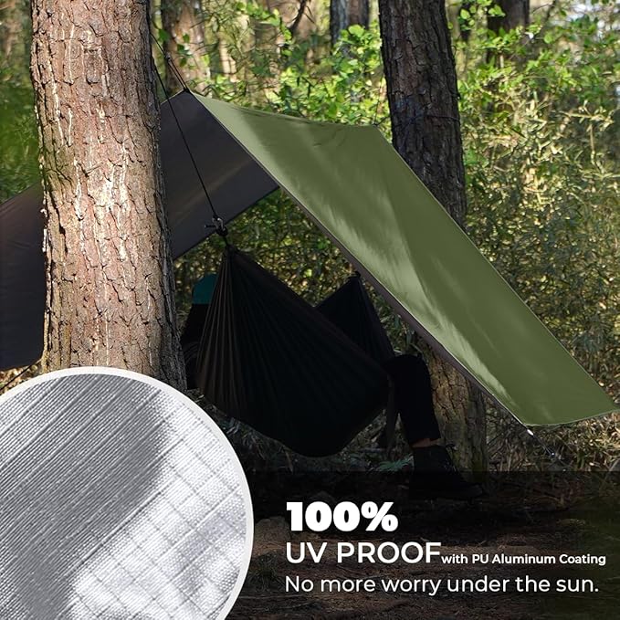 Bearhard Waterproof Camping Tarp, Lightweight Hammock Rain Fly, UV Protection and PU 3000mm Waterproof Backpacking Tarp, Tent Footprint or Shelter Kit for Hiking and Outdoor Adventure